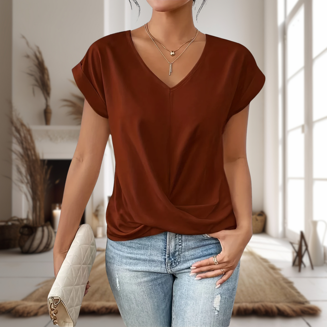 Tallira | Women's Short Sleeve Shirt with V-neck and Criss Cross Hem