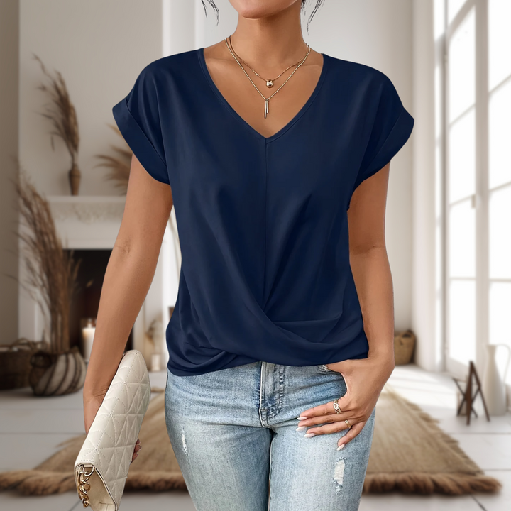 Tallira | Women's Short Sleeve Shirt with V-neck and Criss Cross Hem