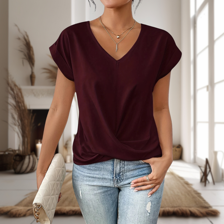 Tallira | Women's Short Sleeve Shirt with V-neck and Criss Cross Hem
