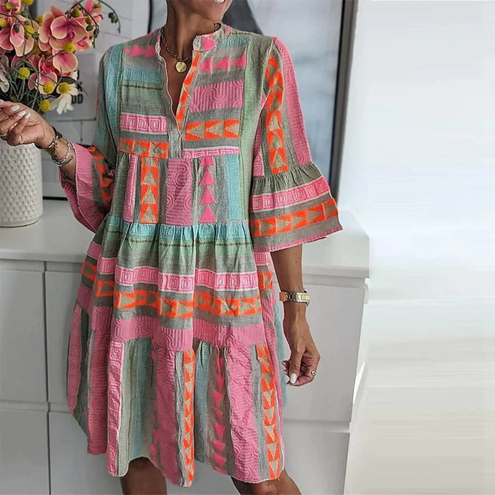 Isolde | Women’s Stylish Midi Dress with Printed Style and V-neck