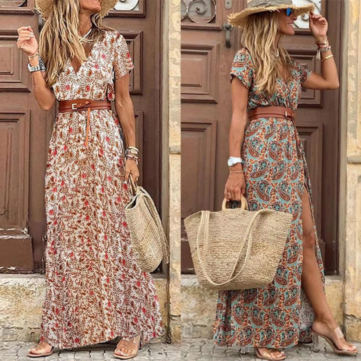 Vionette | Women’s Mandala Maxi Dress with V-neck and Slit
