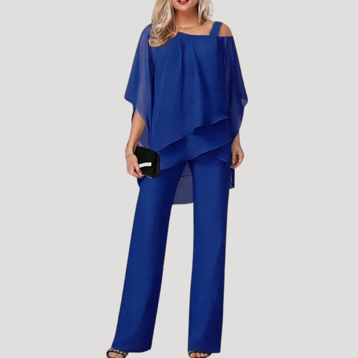 Celestine | Women’s Chiffon Two-Piece Set with Asymmetric Top and Trouser