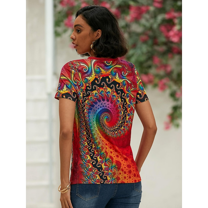 Celina | Women’s Short Sleeve V-neck Top with Spiral Multicolor