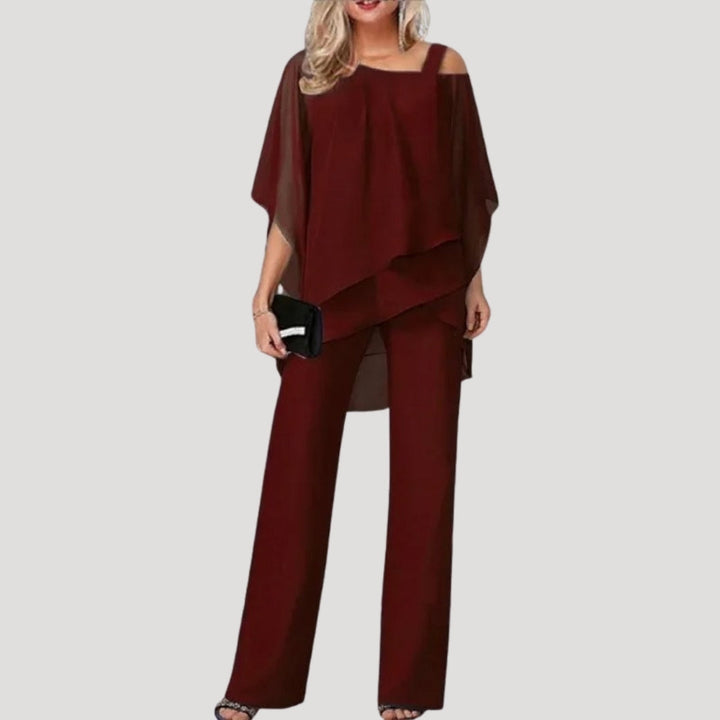 Celestine | Women’s Chiffon Two-Piece Set with Asymmetric Top and Trouser