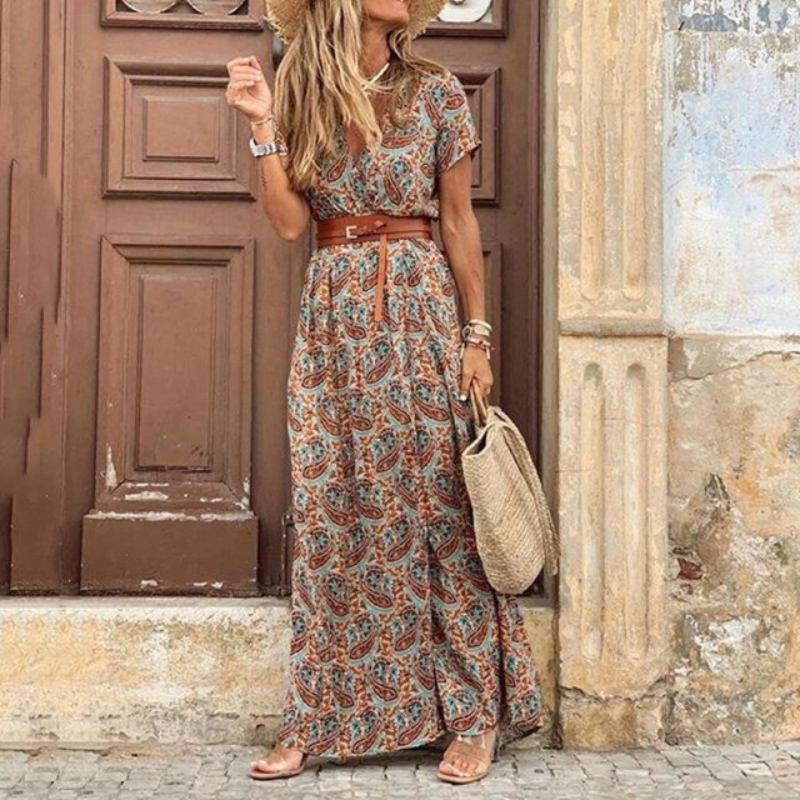 Vionette | Women’s Mandala Maxi Dress with V-neck and Slit