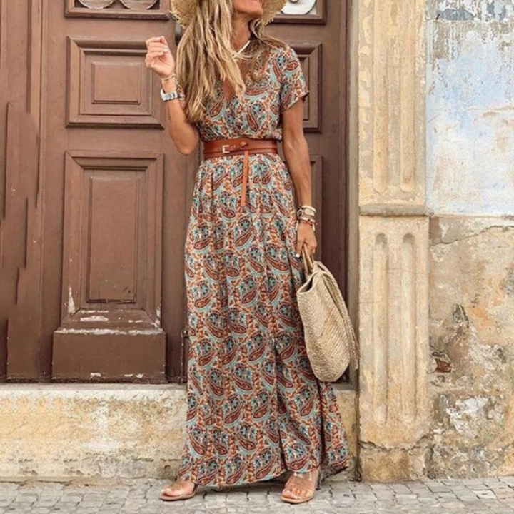 Vionette | Women’s Mandala Maxi Dress with V-neck and Slit