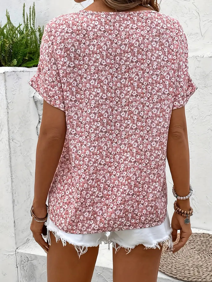 Fatima | Women's Floral Short Sleeve Blouse with Buttons