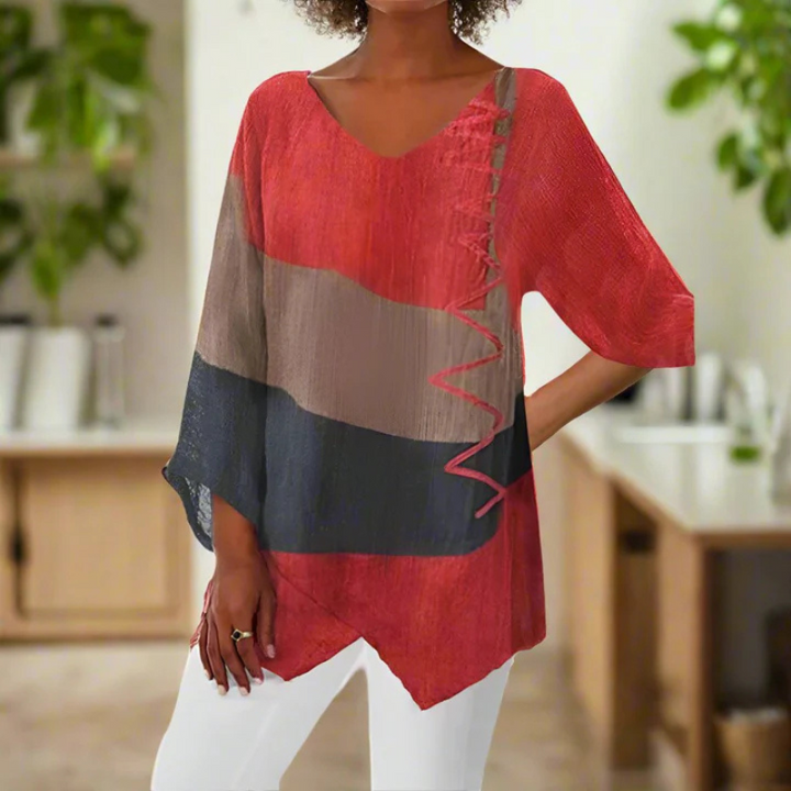 Trivella | Women’s Three-Tone Long Sleeve Blouse with V-neck