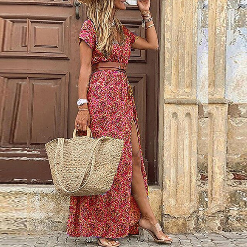 Vionette | Women’s Mandala Maxi Dress with V-neck and Slit
