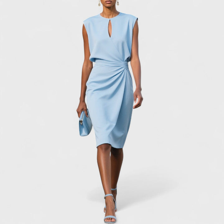 Marissa | Women's Elegant Draped Keyhole Midi Dress with Sleeveless