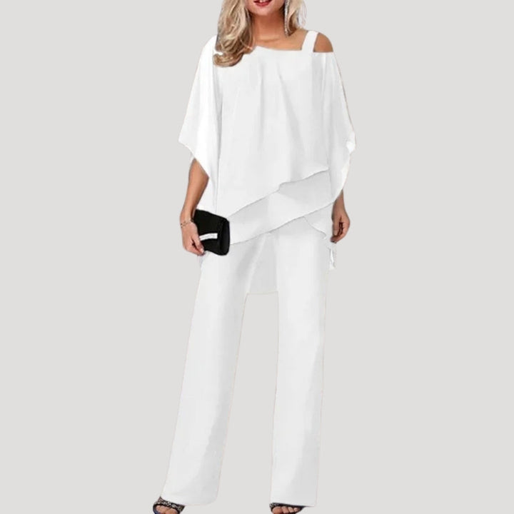 Celestine | Women’s Chiffon Two-Piece Set with Asymmetric Top and Trouser