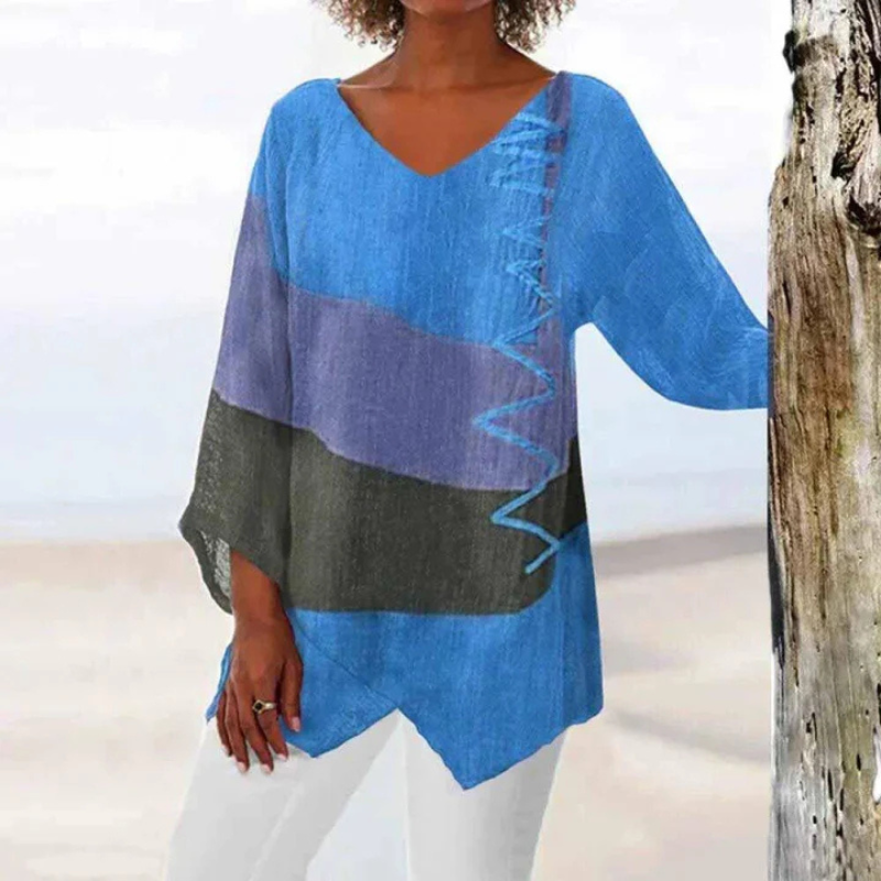 Trivella | Women’s Three-Tone Long Sleeve Blouse with V-neck