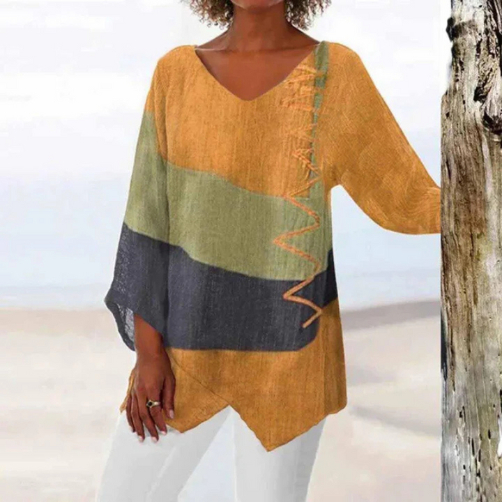 Trivella | Women’s Three-Tone Long Sleeve Blouse with V-neck