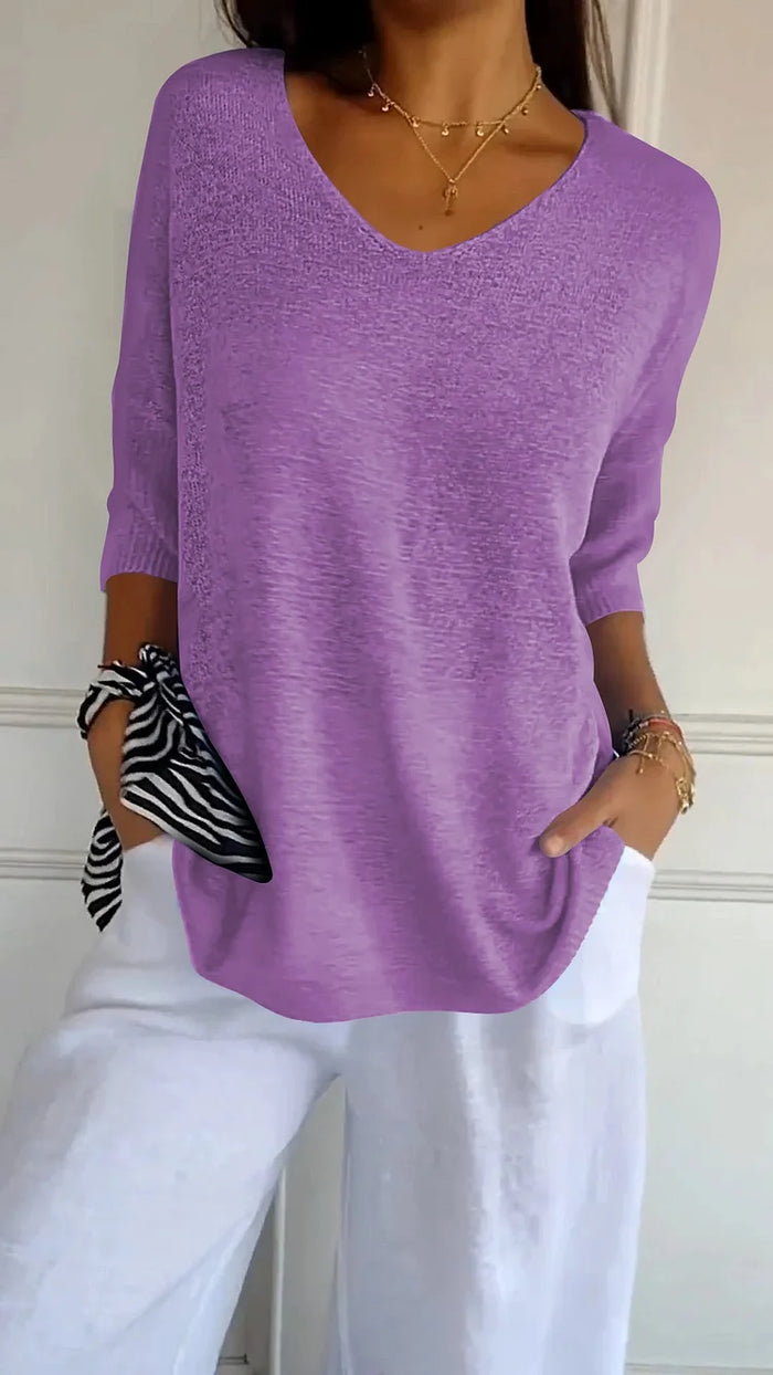 Ciara | Women’s Knit Top with V-neckline and Long Sleeves