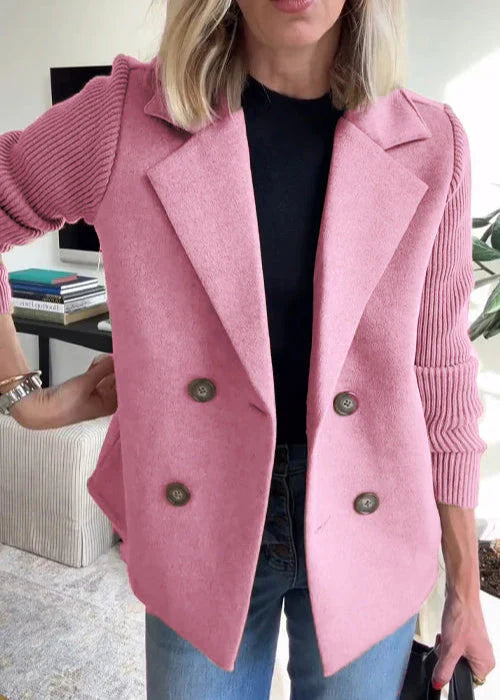 Lumira | Women's Ribbed Sleeves Coat with Double Breasted