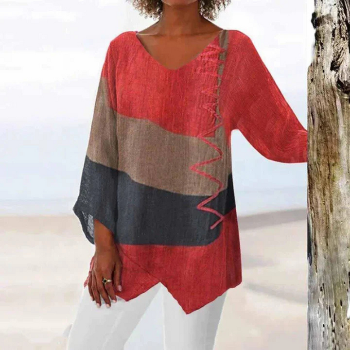 Trivella | Women’s Three-Tone Long Sleeve Blouse with V-neck