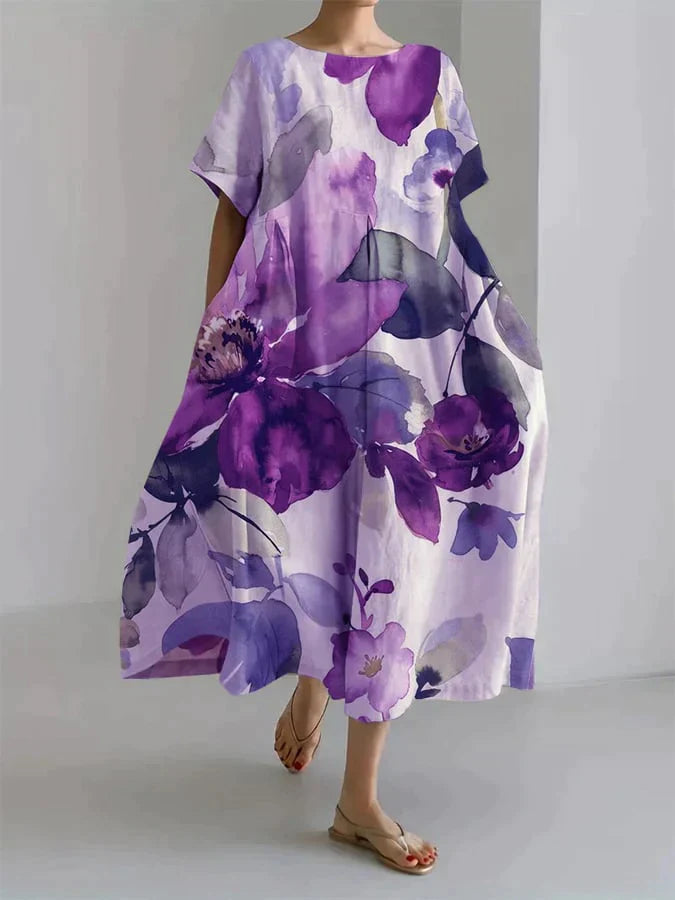 Virelle | Women’s Loose Fit Floral Print Dress with Short Sleeves