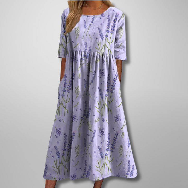 Liora | Women's Embroidered Floral Loose Fit Midi Dress