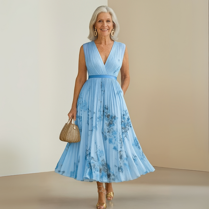 Aurelia | Women's Floral Print Sleeveless Maxi Dress with V-neck and Belt