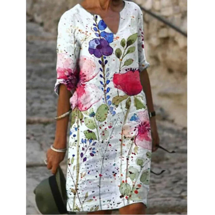 Vanessa | Women's Printed Mini Dress with V-neck and Short Sleeve