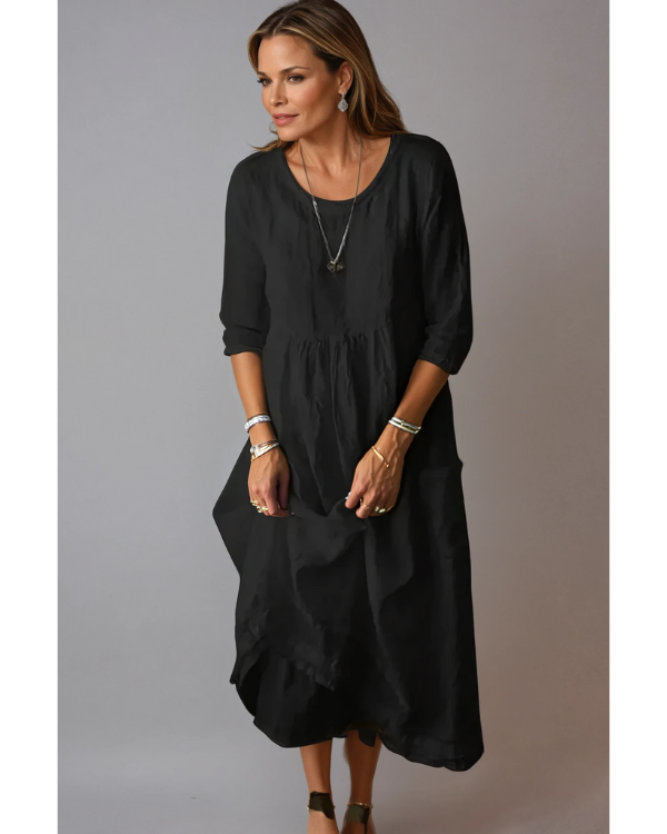 Lunara | Women’s Lightweight Half Sleeve Midi Dress with Roundneck