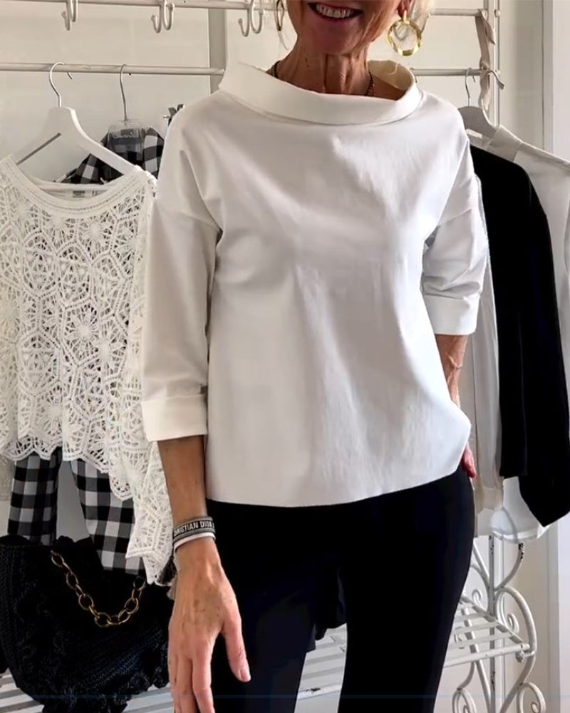 Sophia | Women’s Blouse with Boat Neck and Folded Sleeves
