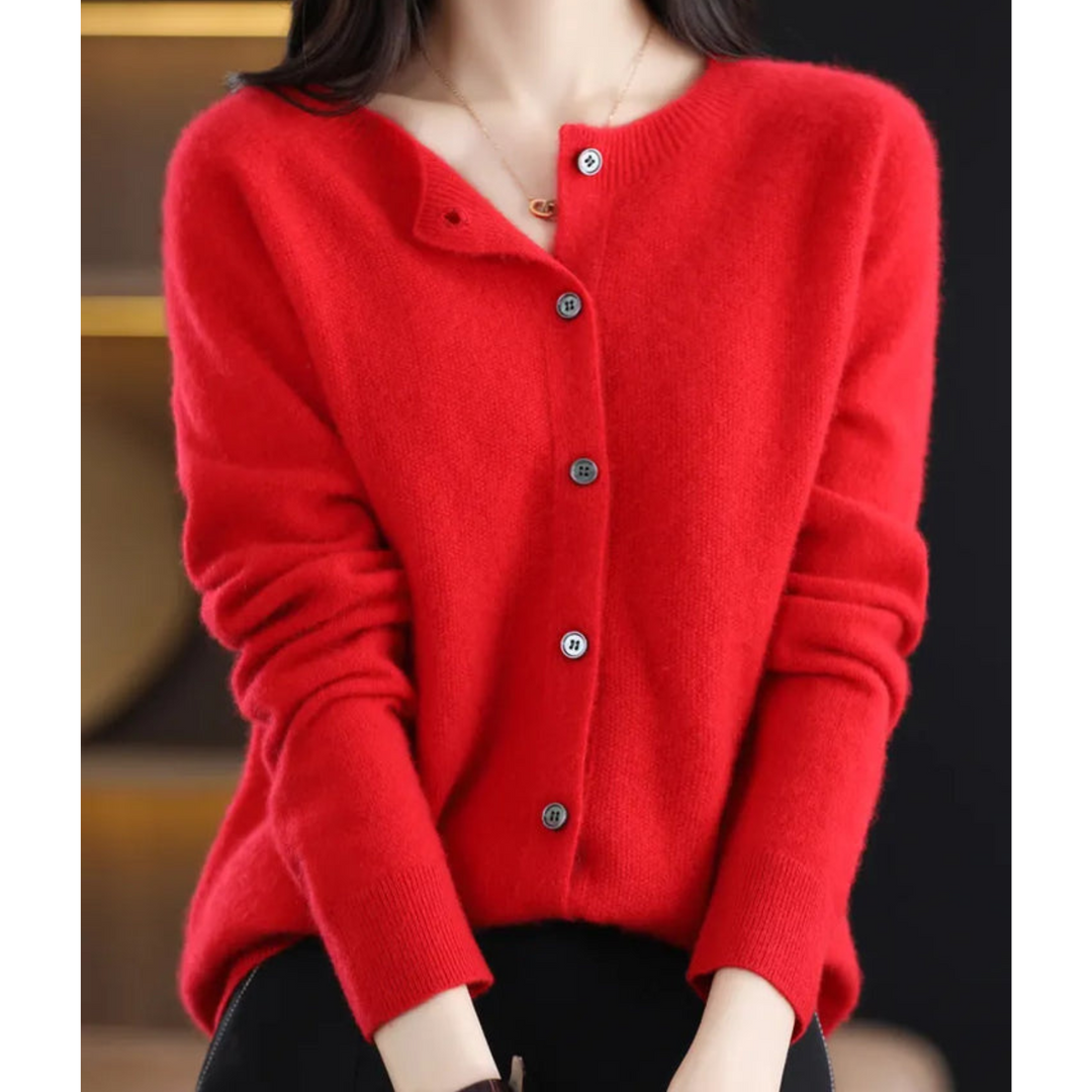 Cora | Women’s Wool Knit Cardigan with Crew Neck and Buttons