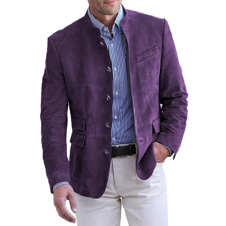 Alaric | Men’s Stand Collar Blazer with Suede and Pockets