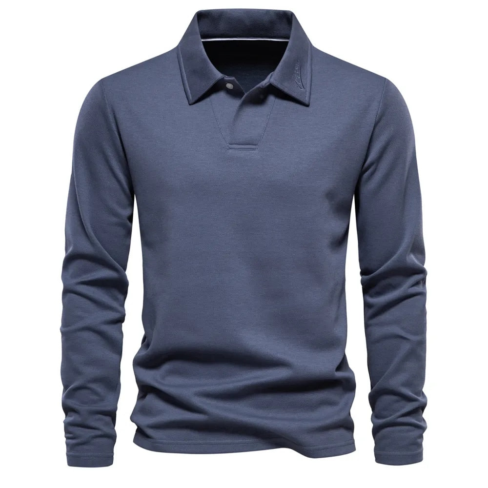 Eddie | Men's Classic Cotton Polo Shirt with Long Sleeve and Buttons