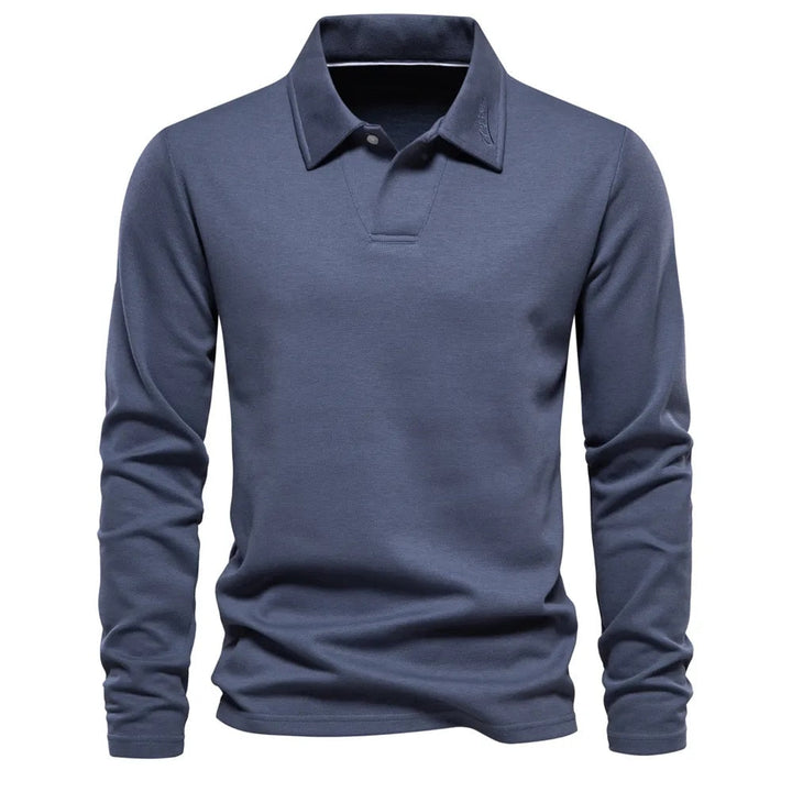 Eddie | Men's Classic Cotton Polo Shirt with Long Sleeve and Buttons