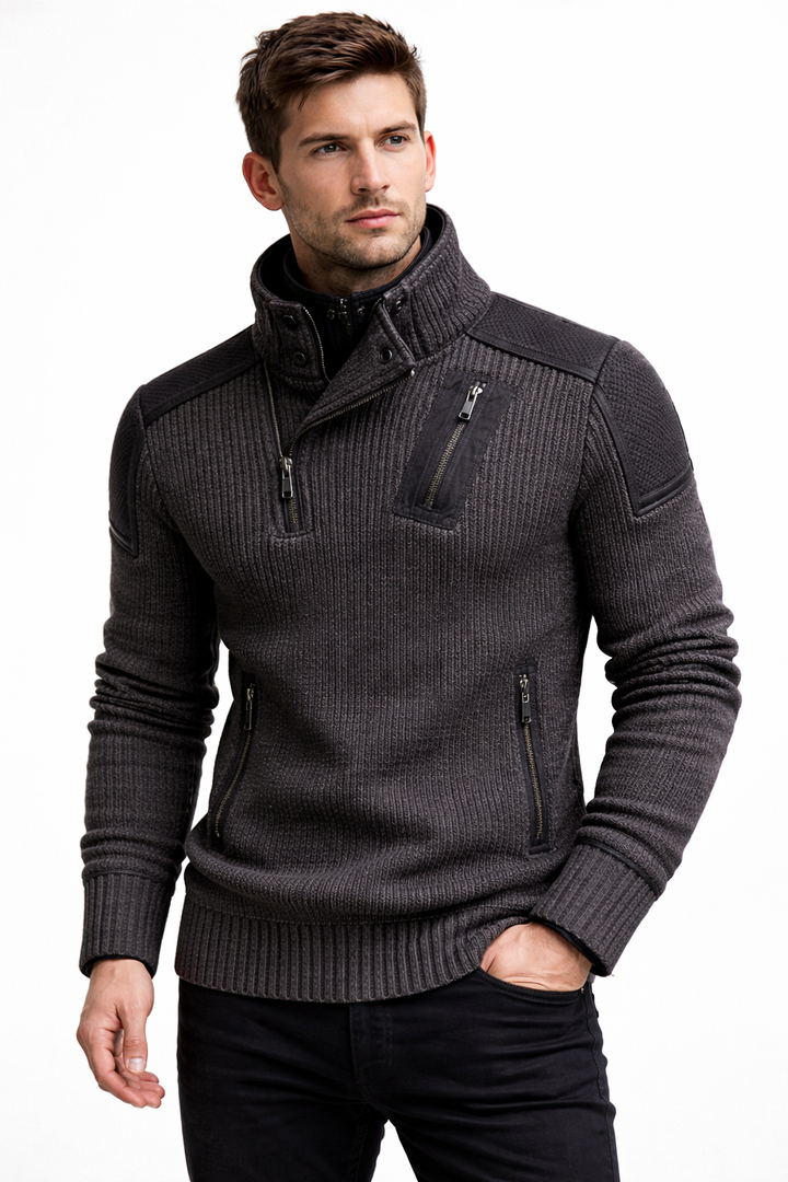 Men’s Ribbed Funnel Neck Zip Sweater