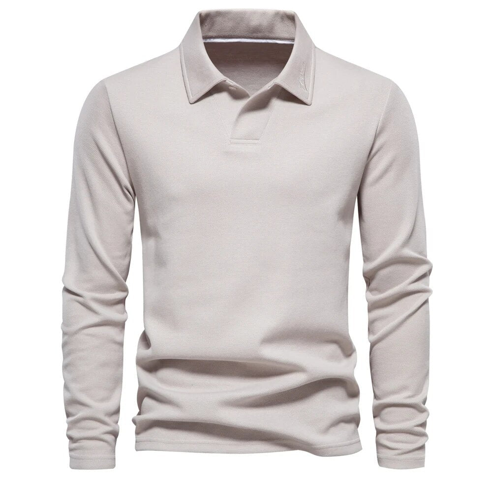 Eddie | Men's Classic Cotton Polo Shirt with Long Sleeve and Buttons