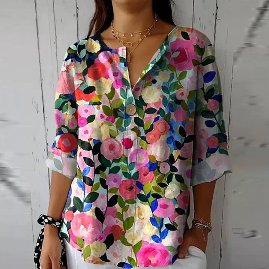 Velina | Women's Half Sleeves Floral Blouse with Button