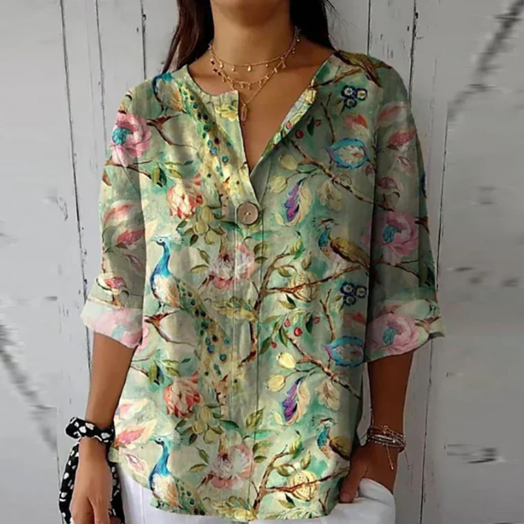 Velina | Women's Half Sleeves Floral Blouse with Button