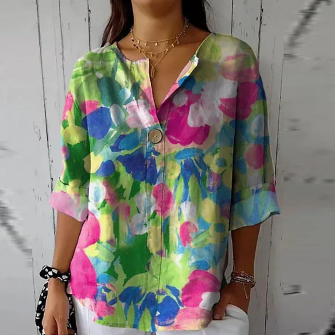 Velina | Women's Half Sleeves Floral Blouse with Button