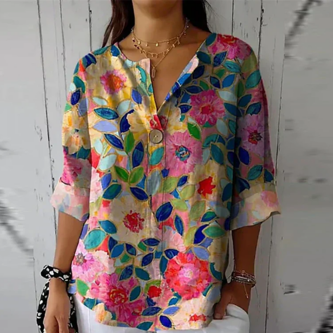 Velina | Women's Half Sleeves Floral Blouse with Button