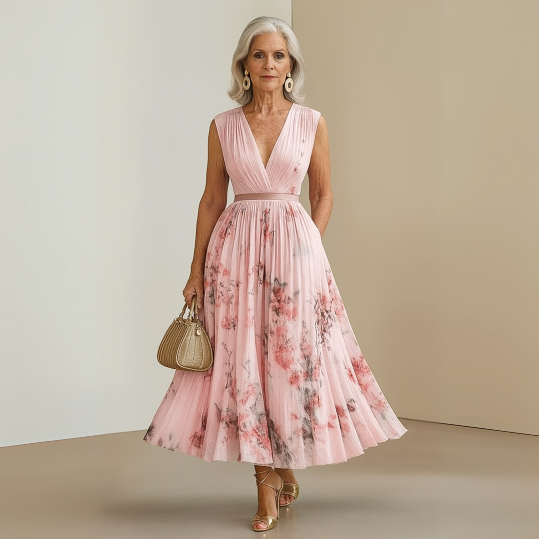 Aurelia | Women's Floral Print Sleeveless Maxi Dress with V-neck and Belt