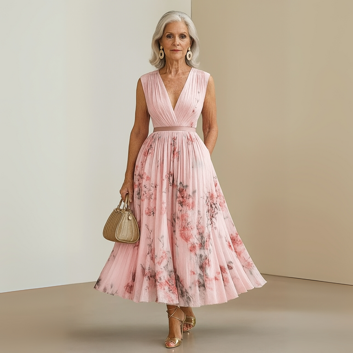 Aurelia | Women's Floral Print Sleeveless Maxi Dress with V-neck and Belt