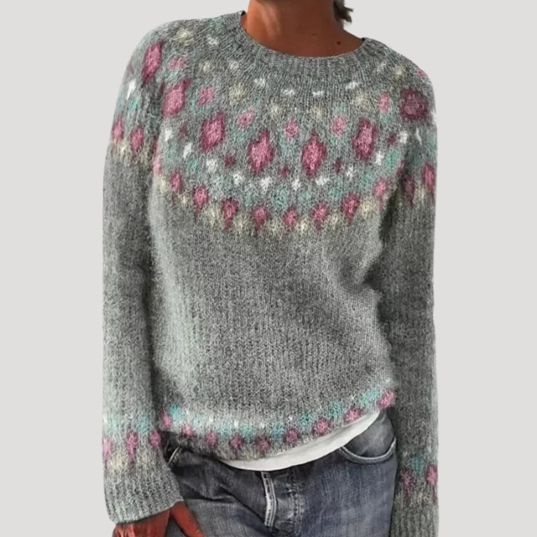 Marina | Women’s Patterned Knit Sweater with Round Neckline