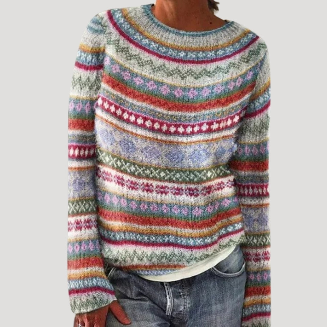 Marina | Women’s Patterned Knit Sweater with Round Neckline