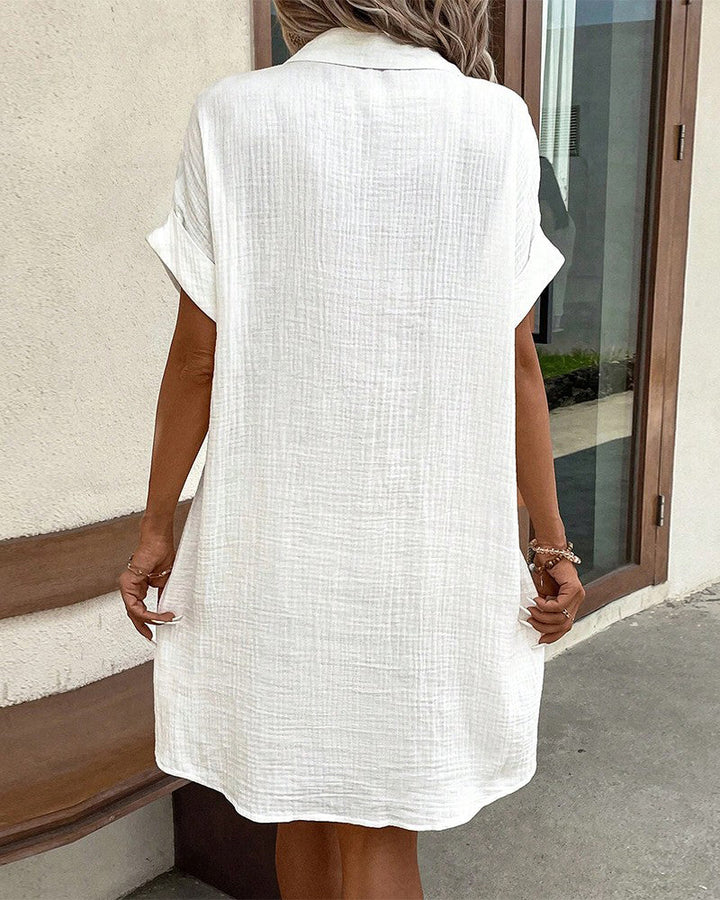 Indira | Women's Short Folded Sleeves Shirt Dress with Pockets