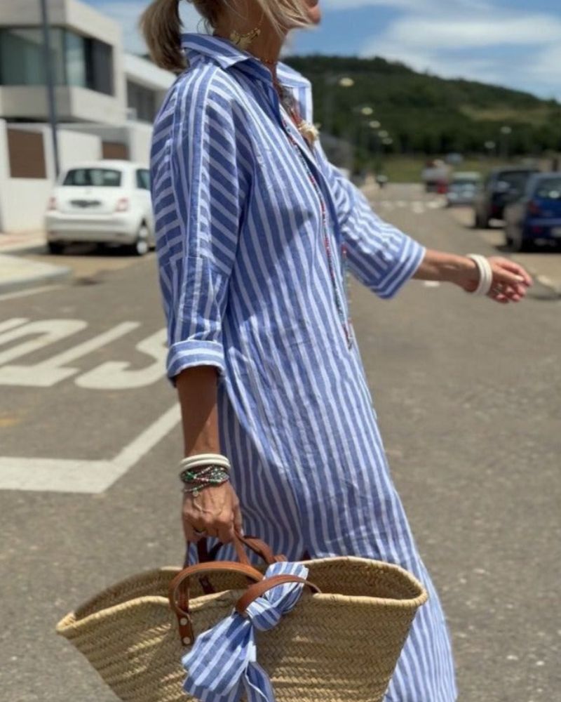 Marcellina | Women's Stripe Belted Shirt Dress with Button Front