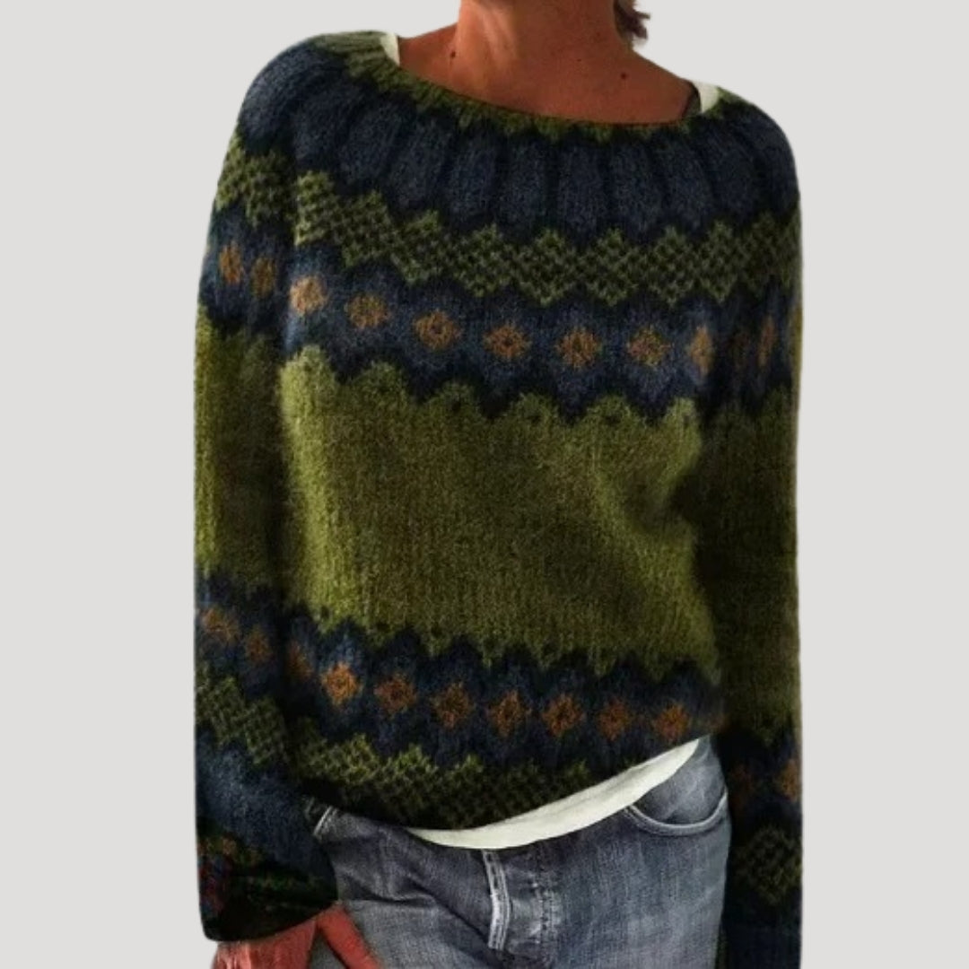 Marina | Women’s Patterned Knit Sweater with Round Neckline