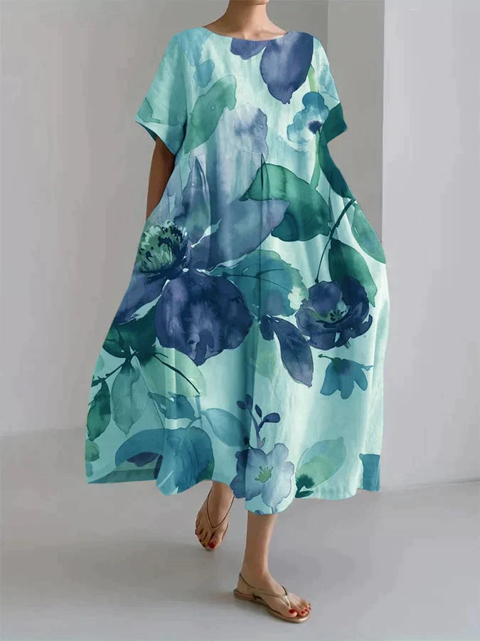 Virelle | Women’s Loose Fit Floral Print Dress with Short Sleeves