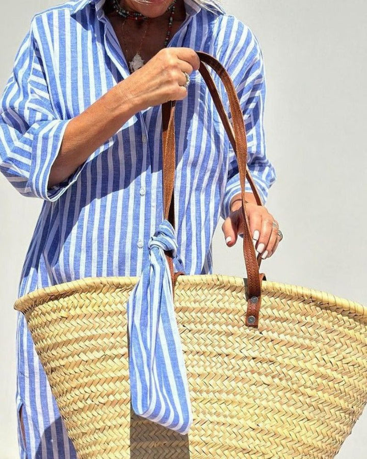 Marcellina | Women's Stripe Belted Shirt Dress with Button Front