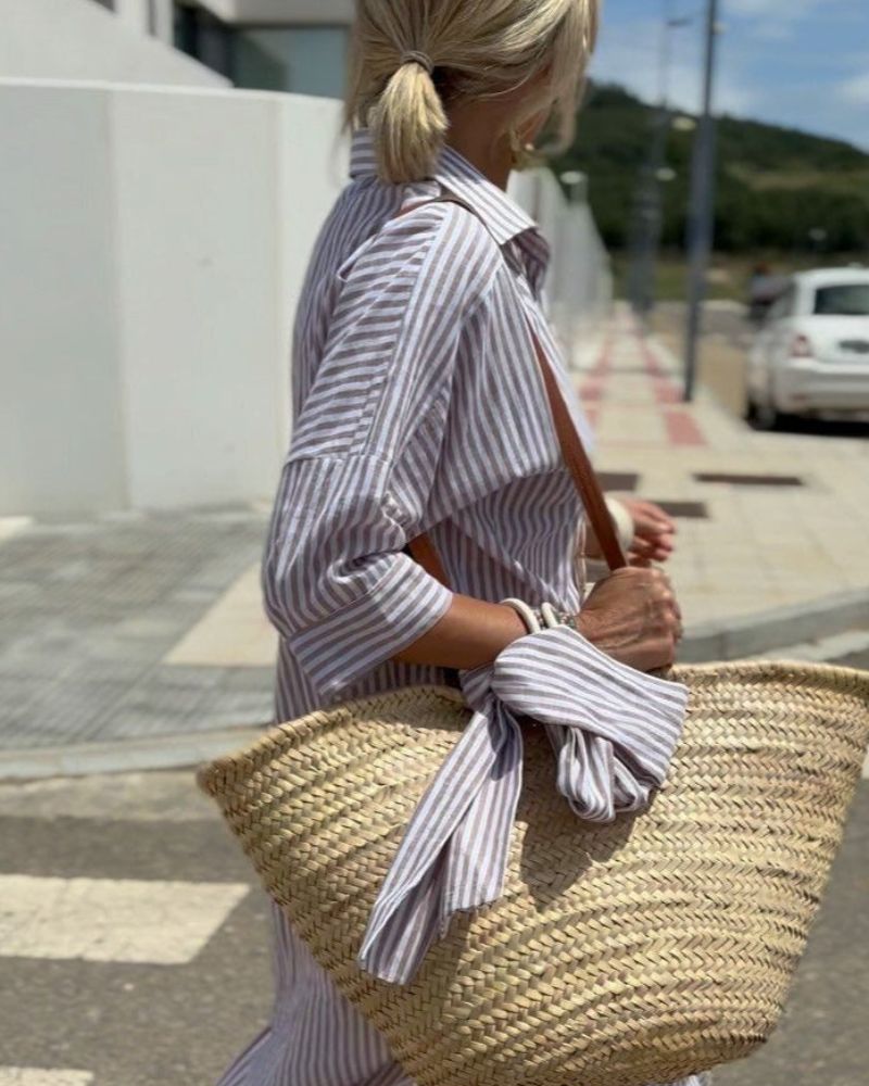 Marcellina | Women's Stripe Belted Shirt Dress with Button Front