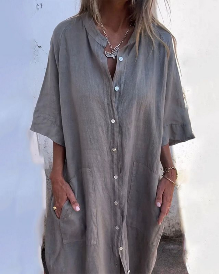 Maribelle | Women's Button-Up Linen Shirt Dress with Large Pockets