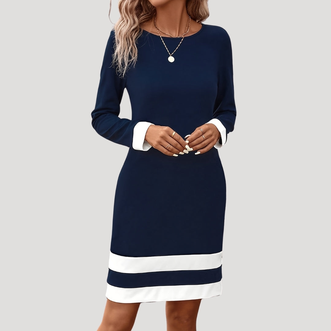Dahlia | Women's Elegant Color Block Long Sleeve Shift Dress
