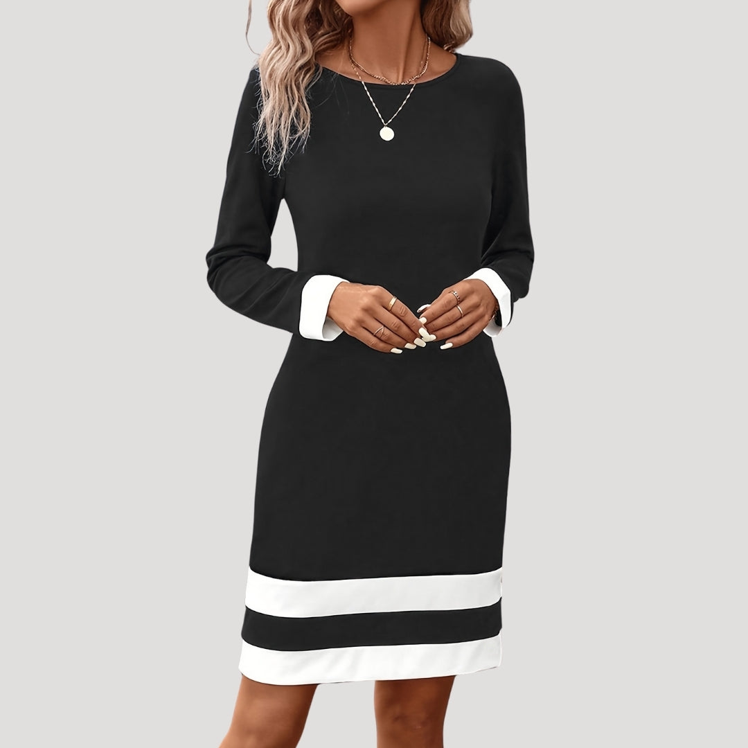 Dahlia | Women's Elegant Color Block Long Sleeve Shift Dress