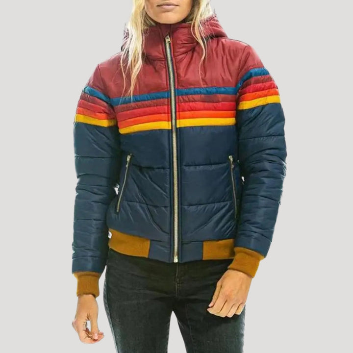 Orla | Women's Retro Inspired Puffer Jacket with Hood and Striped